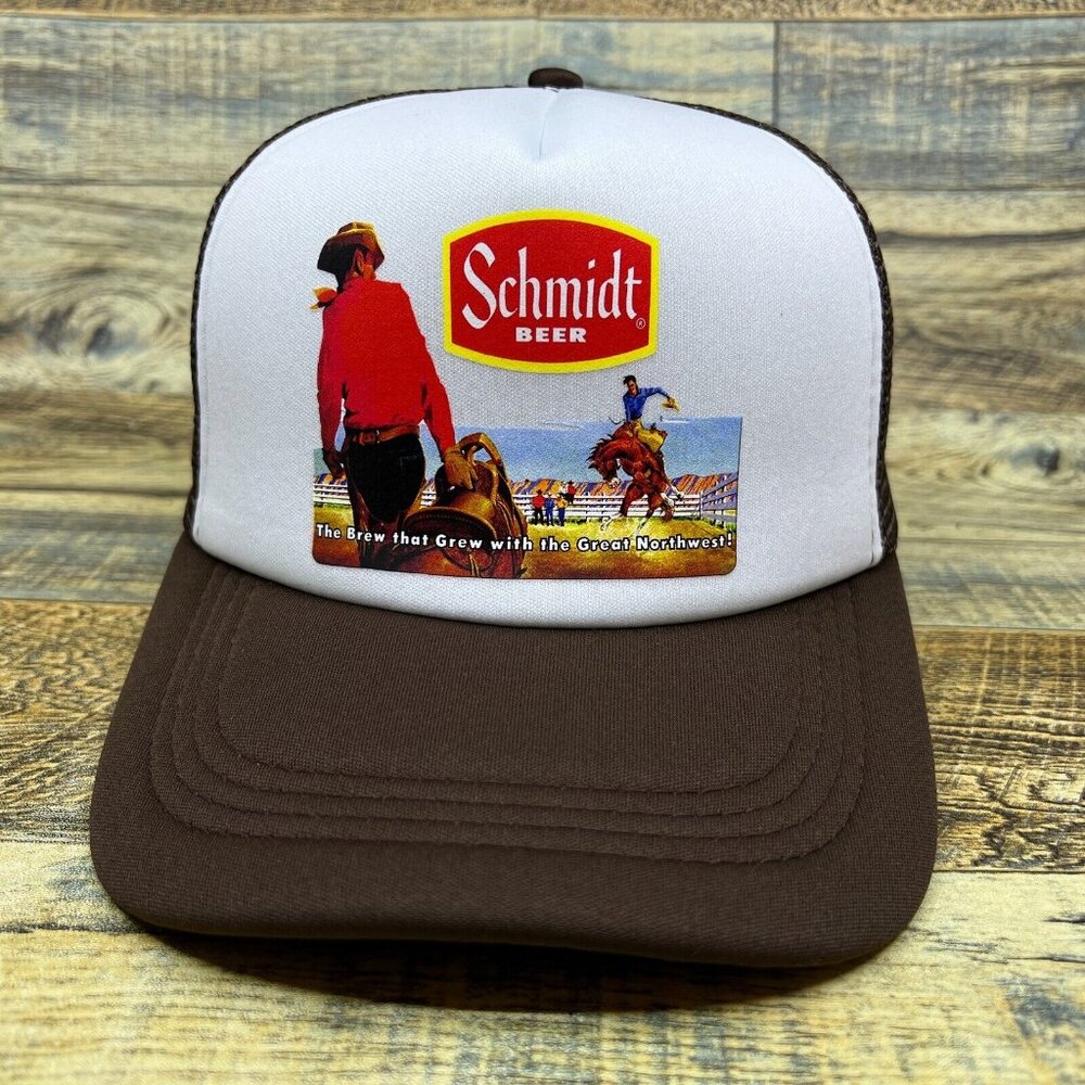 Defunct Schmidt Beer Unisex Trucker Hat Brown Cowboy Country Western Ball Cap